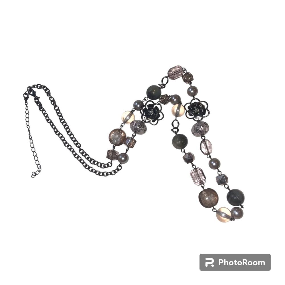 Designer Style Costume Necklace Fairy Goth Silver Tone Beaded Lobster Clip
